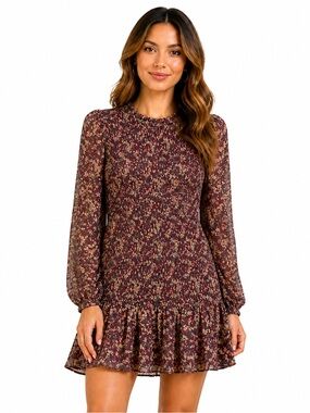 Bohme Smocked Floral Mini Dress Medium NWT Boho Long Sleeve